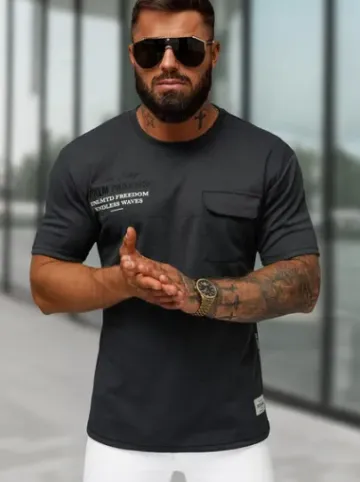 T-shirt męski regular fit czarny O/QQ1530^Ozonee Hot