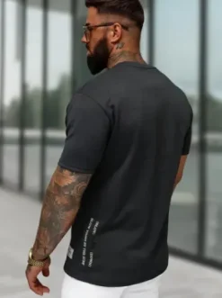 T-shirt męski regular fit czarny O/QQ1530^Ozonee Hot