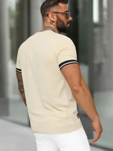 T-shirt męski slim fit beżowy O/QS11628^Ozonee Sale