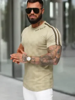T-shirt męski slim fit beżowy O/QS11621^Ozonee Outlet