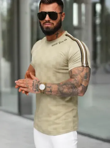T-shirt męski slim fit beżowy O/QS11621^Ozonee Outlet
