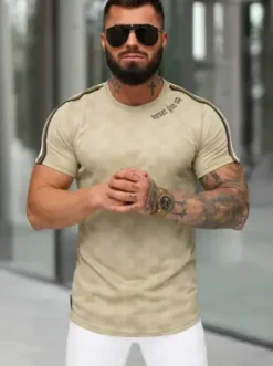 T-shirt męski slim fit beżowy O/QS11621^Ozonee Outlet