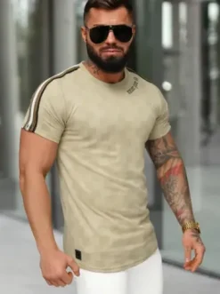 T-shirt męski slim fit beżowy O/QS11621^Ozonee Outlet