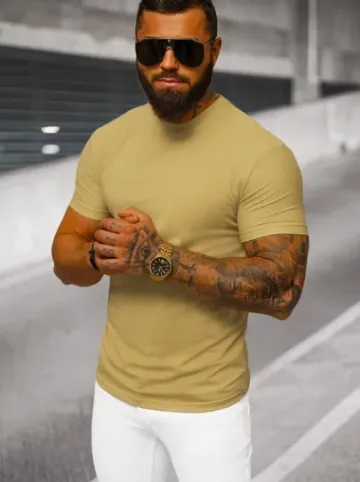 T-shirt męski slim fit beżowy NB/MT3001^Ozonee Outlet