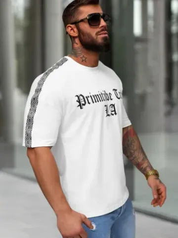 T-shirt męski slim fit biały JS/8B1380/1^Ozonee Discount