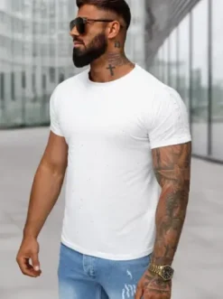 T-shirt męski slim fit biały O/QQ1388^Ozonee Clearance