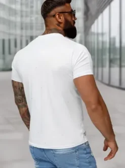 T-shirt męski slim fit biały O/QQ1388^Ozonee Clearance