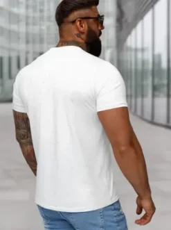 T-shirt męski slim fit biały O/QQ1389^Ozonee Clearance