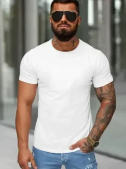 T-shirt męski slim fit biały O/QQ1390^Ozonee Hot