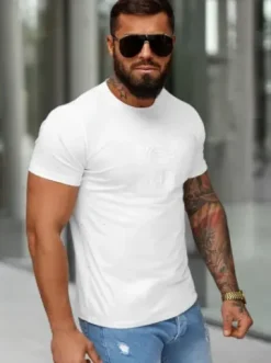 T-shirt męski slim fit biały O/QQ1390^Ozonee Hot