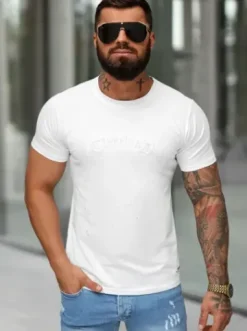 T-shirt męski slim fit biały O/QQ1386^Ozonee Online