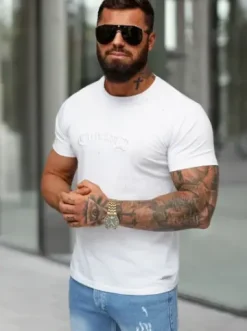 T-shirt męski slim fit biały O/QQ1386^Ozonee Online