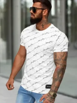 T-shirt męski slim fit biały O/QQ1323^Ozonee Online