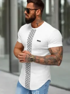 T-shirt męski slim-fit biały O/B1211^Ozonee Clearance