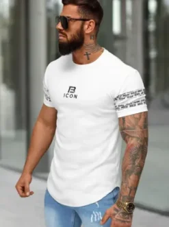 T-shirt męski slim-fit biały O/B1213^Ozonee Clearance