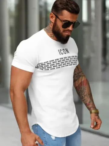 T-shirt męski slim-fit biały O/B1215^Ozonee Online