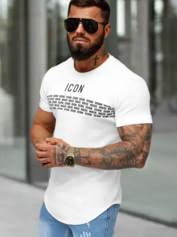 T-shirt męski slim-fit biały O/B1215^Ozonee Online