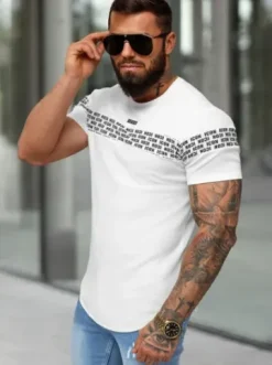 T-shirt męski slim-fit biały O/B1216^Ozonee Hot
