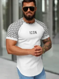 T-shirt męski slim-fit biały O/B1212^Ozonee Hot