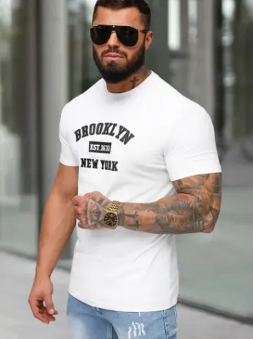 T-shirt męski slim fit biały NB/MT3134^Ozonee Fashion