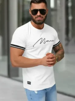 T-shirt męski slim fit biały O/QS11628^Ozonee New