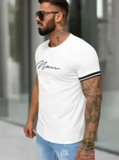 T-shirt męski slim fit biały O/QS11628^Ozonee New
