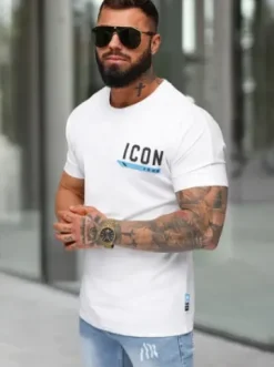 T-shirt męski slim fit biały O/QQ1297^Ozonee Sale