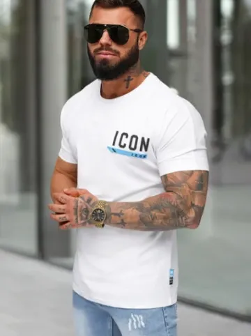 T-shirt męski slim fit biały O/QQ1297^Ozonee Sale