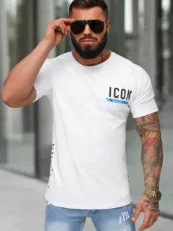 T-shirt męski slim fit biały O/QQ1297^Ozonee Sale