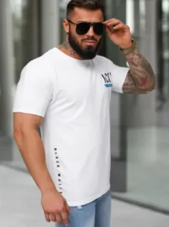 T-shirt męski slim fit biały O/QQ1297^Ozonee Sale
