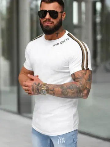 T-shirt męski slim fit biały O/QS11621^Ozonee Sale