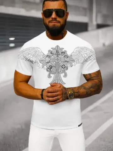 T-shirt męski slim fit biały NB/MT3037Z^Ozonee Hot