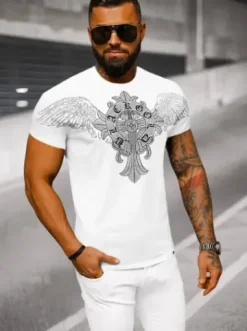 T-shirt męski slim fit biały NB/MT3037Z^Ozonee Hot