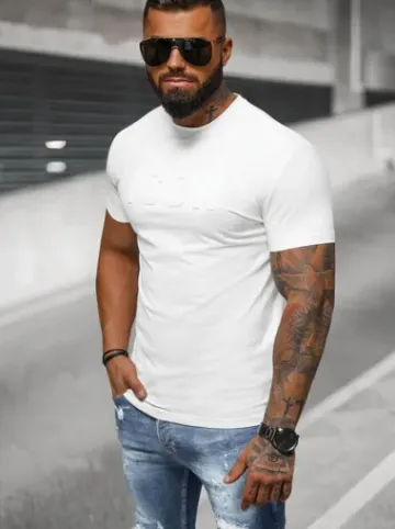 T-shirt męski slim fit biały NB/MT3111^Ozonee Fashion