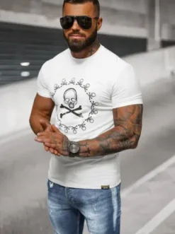 T-shirt męski slim fit biały NB/MT3068^Ozonee Clearance