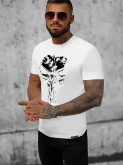 T-shirt męski slim fit biały NB/MT3045^Ozonee Clearance