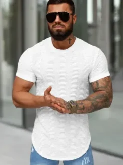 T-shirt męski slim-fit biały O/B1147^Ozonee Online