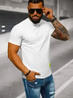 T-shirt męski slim fit biały NB/MT3046Z^Ozonee Discount