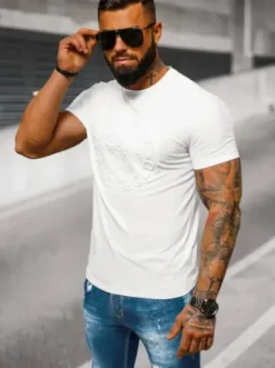 T-shirt męski slim fit biały NB/MT3056Z^Ozonee Outlet