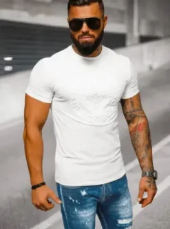 T-shirt męski slim fit biały NB/MT3056Z^Ozonee Outlet