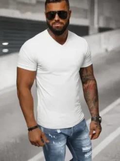 T-shirt męski slim fit biały NB/MT3099^Ozonee Outlet
