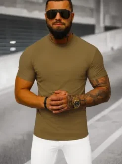 T-shirt męski slim fit brązowy NB/MT3001^Ozonee Hot
