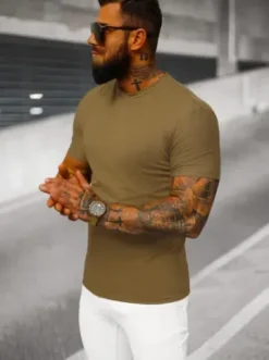 T-shirt męski slim fit brązowy NB/MT3001^Ozonee Hot