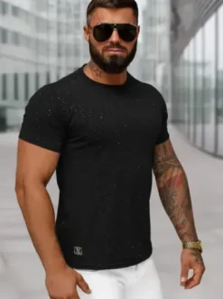 T-shirt męski slim fit czarny O/QQ1388^Ozonee Sale