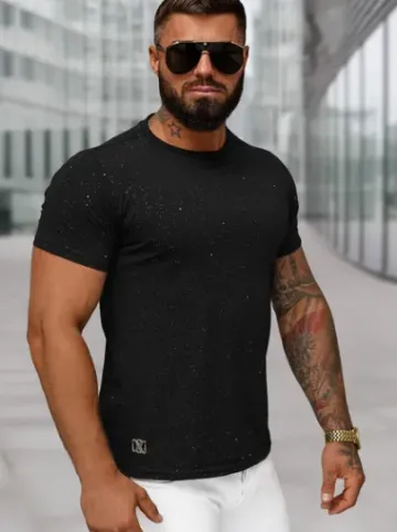T-shirt męski slim fit czarny O/QQ1388^Ozonee Sale