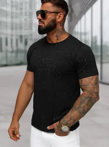 T-shirt męski slim fit czarny O/QQ1389^Ozonee Clearance