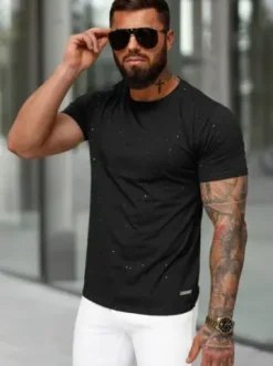 T-shirt męski slim fit czarny O/QQ1390^Ozonee Hot