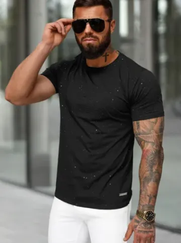 T-shirt męski slim fit czarny O/QQ1390^Ozonee Hot