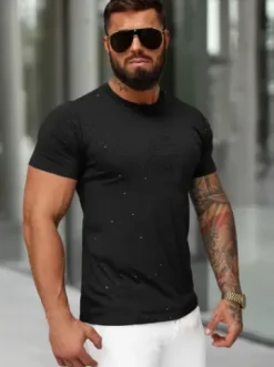 T-shirt męski slim fit czarny O/QQ1390^Ozonee Hot
