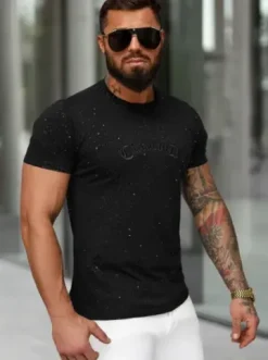 T-shirt męski slim fit czarny O/QQ1386^Ozonee Best